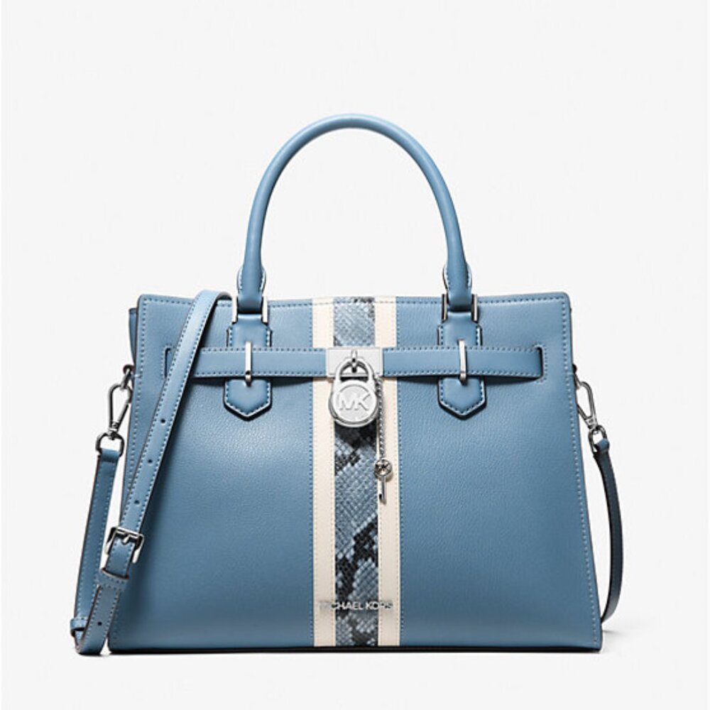 MICHAELKORS Hamilton Medium Leather and Snake Embossed‎ Stripe Satchel NIP